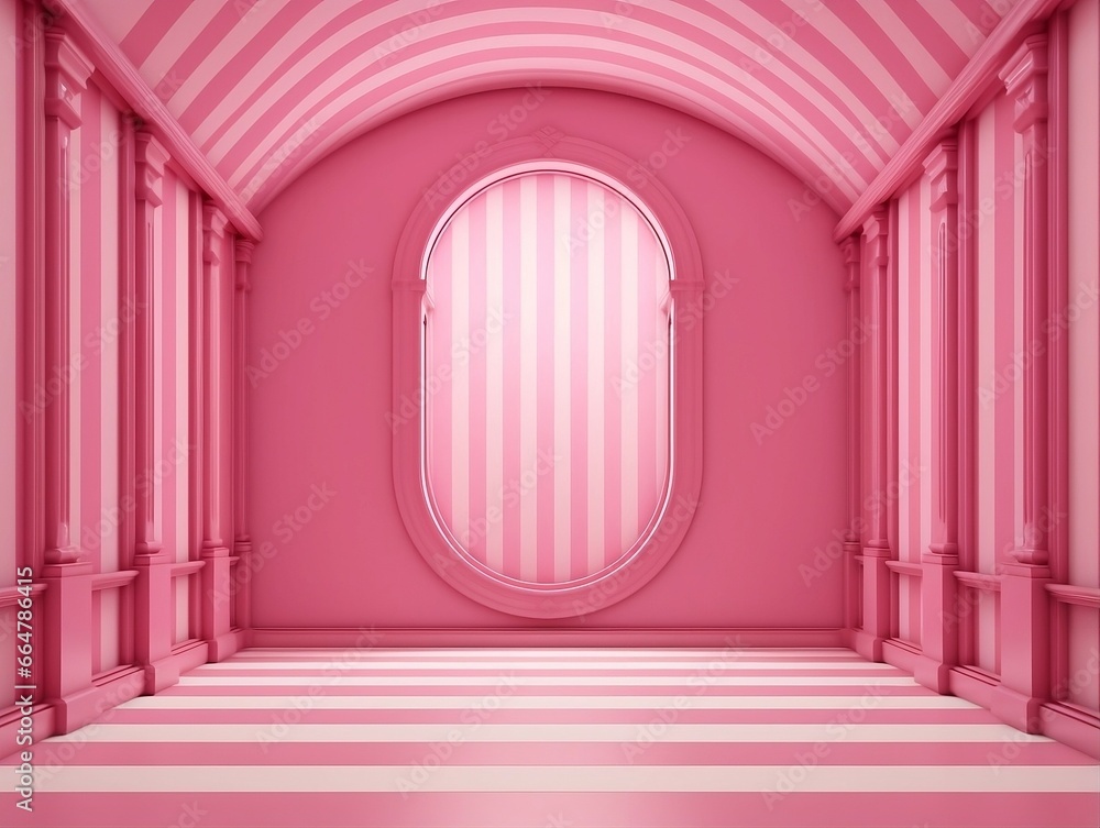 3D rendering of a empty pink striped room with an open window generative ai 3D rendering of a empty pink striped room with an open window generative ai