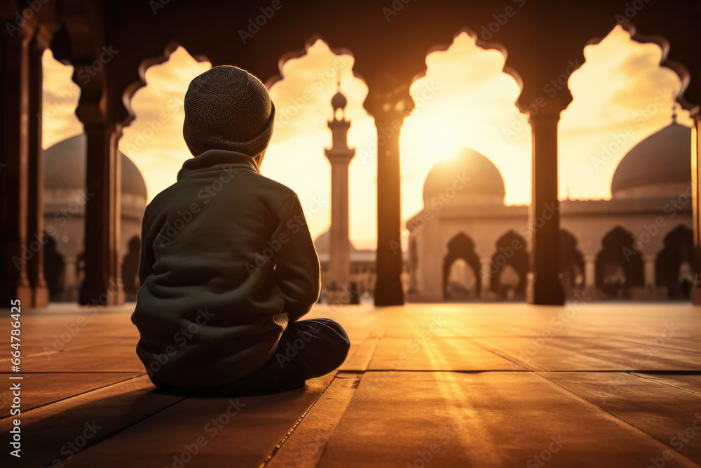 little muslim boy praying in the mosque little muslim boy praying in the mosque