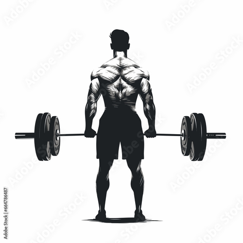 Black silhouette of a male athlete practicing bodybuilding exercises