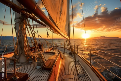 Serenity on a lavish boat sailing the vast ocean: ideal for showcasing travel and lifestyle opportunities. Generative AI