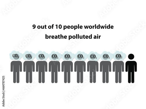 Silhouettes of ten people with the text 9 out of 10 people worldwide breathe polluted air