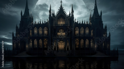 Gothic Architectural: Exploring the Intricacies of a Timeless Building in dark background. Halloween concept