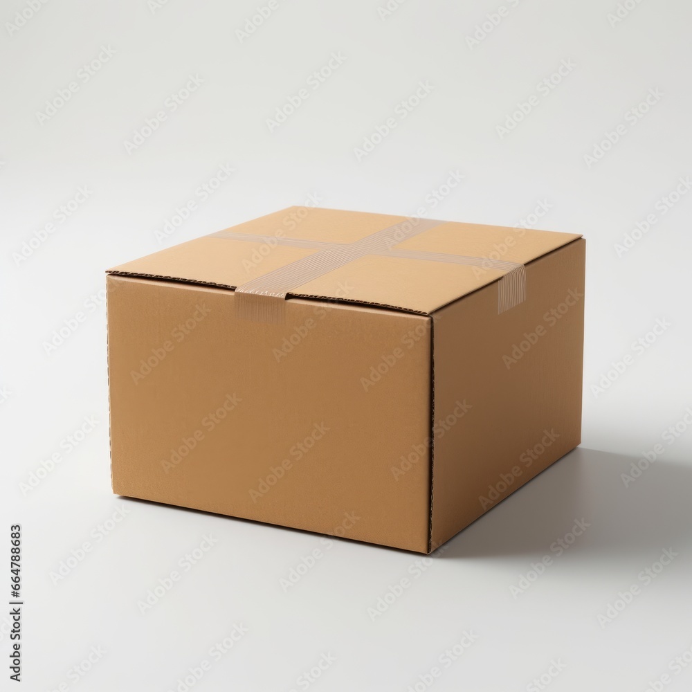 Unadorned Raw Carton Box on White Backdrop, Generative AI Unadorned Raw Carton Box on White Backdrop, Generative AI