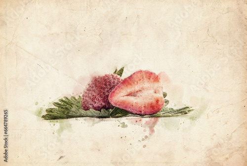 Strawberry watercolor style