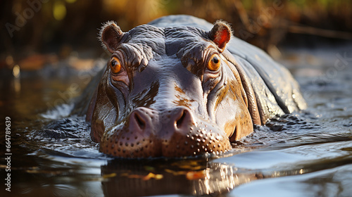 Hippopotamus in the river close-up with bright day light.  © areeya_ann