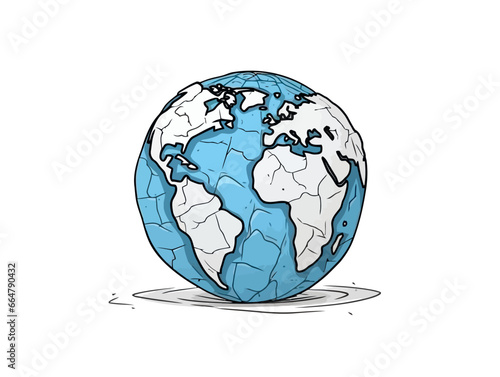 Doodle Earth with crack lines, cartoon sticker, sketch, vector, Illustration, minimalistic
