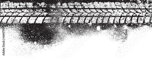 Vector Print Textured Tire Track . Design Element . Car tread silhouette . Mud splash grunge tire texture. Tyre track banner .