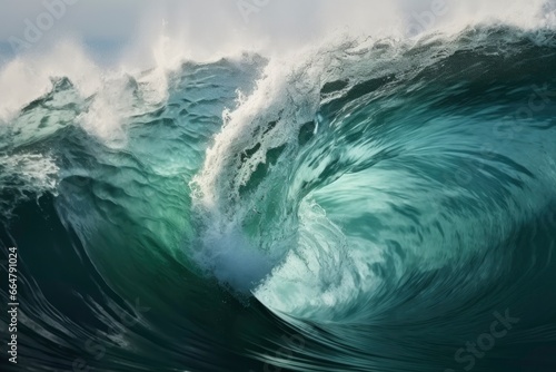 Extreme close up of thrashing emerald ocean waves.