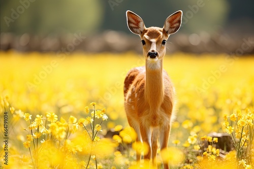 Female roe deer with beautiful flower. © Mehdi