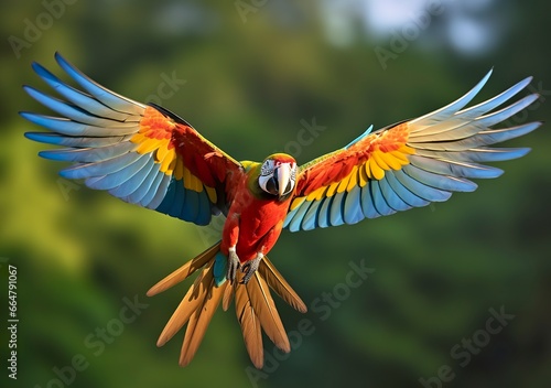 Flying macaw, beautiful bird.