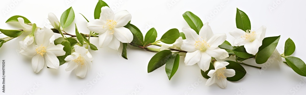 Jasmine flowers on white surface. Jasmine flowers on white surface.
