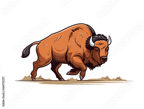 Doodle Bison in motion, cartoon sticker, sketch, vector, Illustration, minimalistic