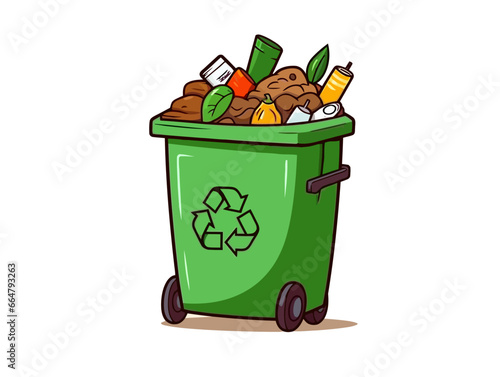 Doodle Recycling bin with organic waste, cartoon sticker, sketch, vector, Illustration, minimalistic