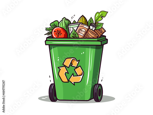 Doodle Recycling bin with metal, cartoon sticker, sketch, vector, Illustration, minimalistic