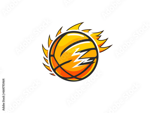 Doodle Thunder basketball logo, cartoon sticker, sketch, vector, Illustration, minimalistic