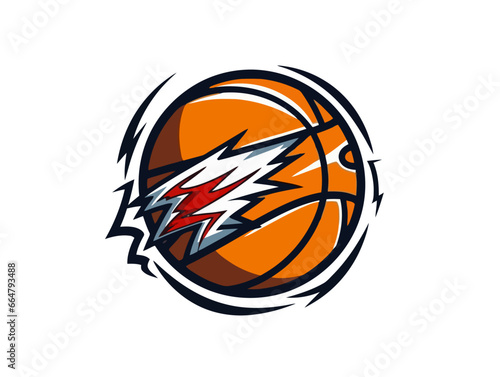 Doodle Thunder basketball logo, cartoon sticker, sketch, vector, Illustration, minimalistic