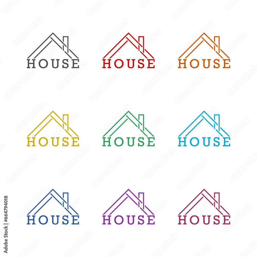 Roof house business logo icon isolated on white background. Set icons colorful Roof house business logo icon isolated on white background. Set icons colorful