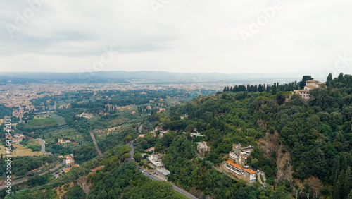Florence, Italy. Villa on a mountain covered with forest. Suburb. Summer, Aerial View © nikitamaykov