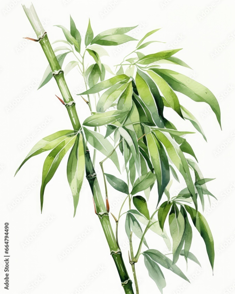 Watercolor bamboo clipart isolated on white background.