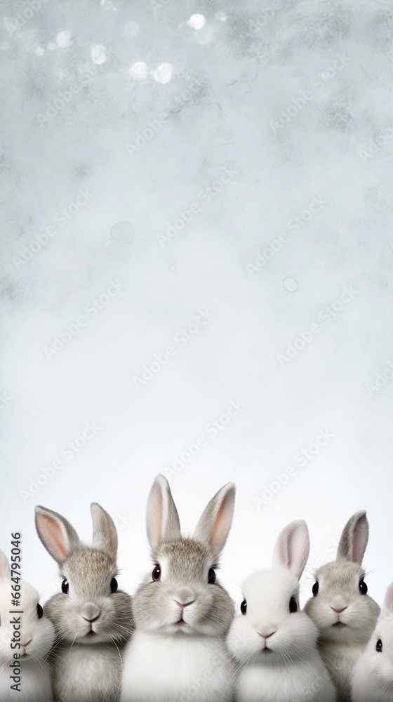 Fototapeta premium Textured background surrounded by cute bunnies, background image, vertical format, generative AI