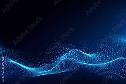 Dynamic blue particle wave. Abstract sound visualization. Digital structure of the wave flow of luminous particles. © Mehdi