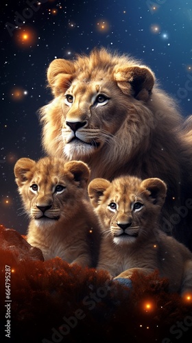 Textured background surrounded by cute lion cubs  background image  vertical format  generative AI