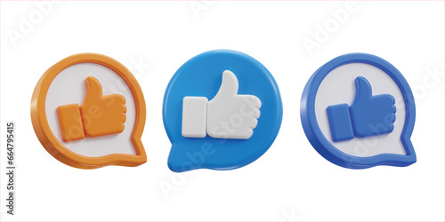 3d thumbs up social media like icon set