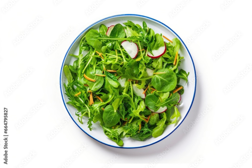 Healthy fresh green salad plate shot from above on white background. Healthy fresh green salad plate shot from above on white background.