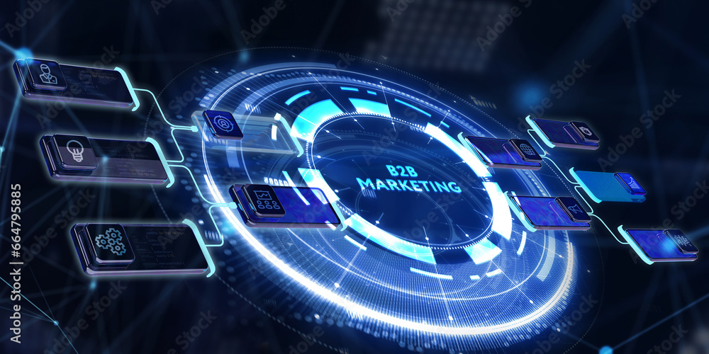 Business, Technology, Internet and network concept. B2B Business company commerce technology marketing concept. . 3d illustration Business, Technology, Internet and network concept. B2B Business company commerce technology marketing concept. . 3d illustration