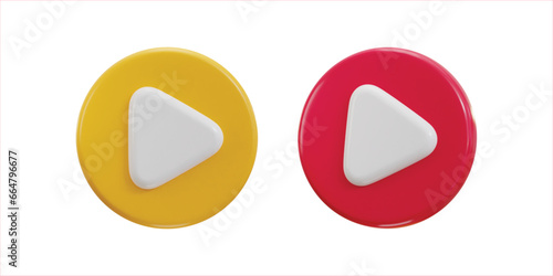 3d media paly button and video button icon set