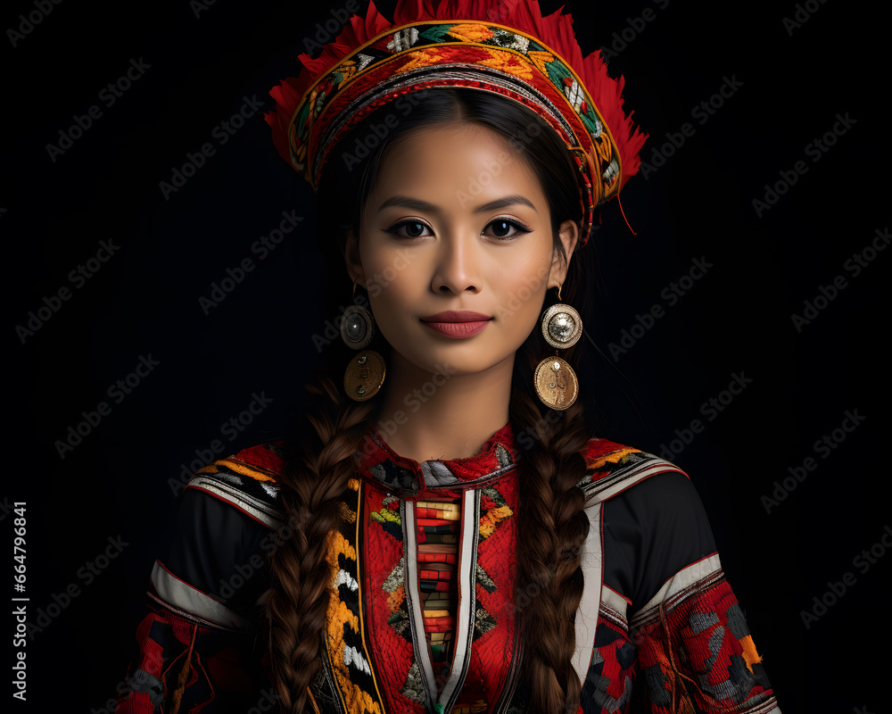 Beautiful portrait of North east Indian woman in traditional dress. traditional. Generative AI - obrazy, fototapety, plakaty 