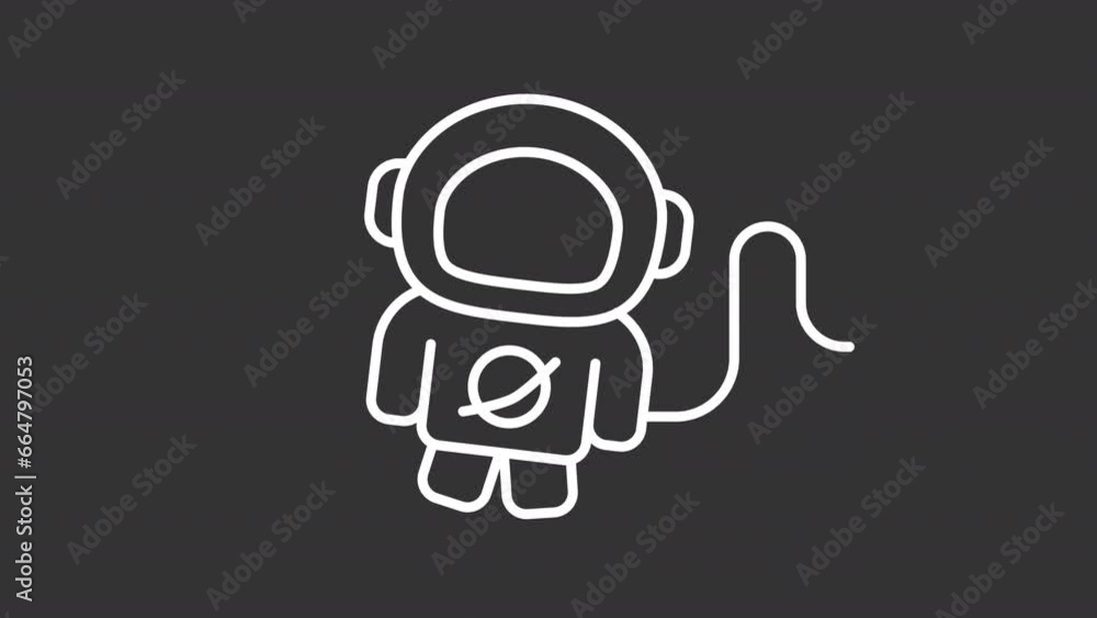 2D white simple thin line animation of astronaut, HD video with transparent background, seamless loop 4K video representing space. 2D white simple thin line animation of astronaut, HD video with transparent background, seamless loop 4K video representing space.