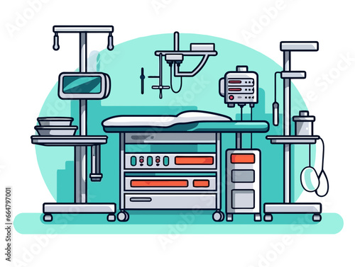 Doodle Operating room, cartoon sticker, sketch, vector, Illustration, minimalistic