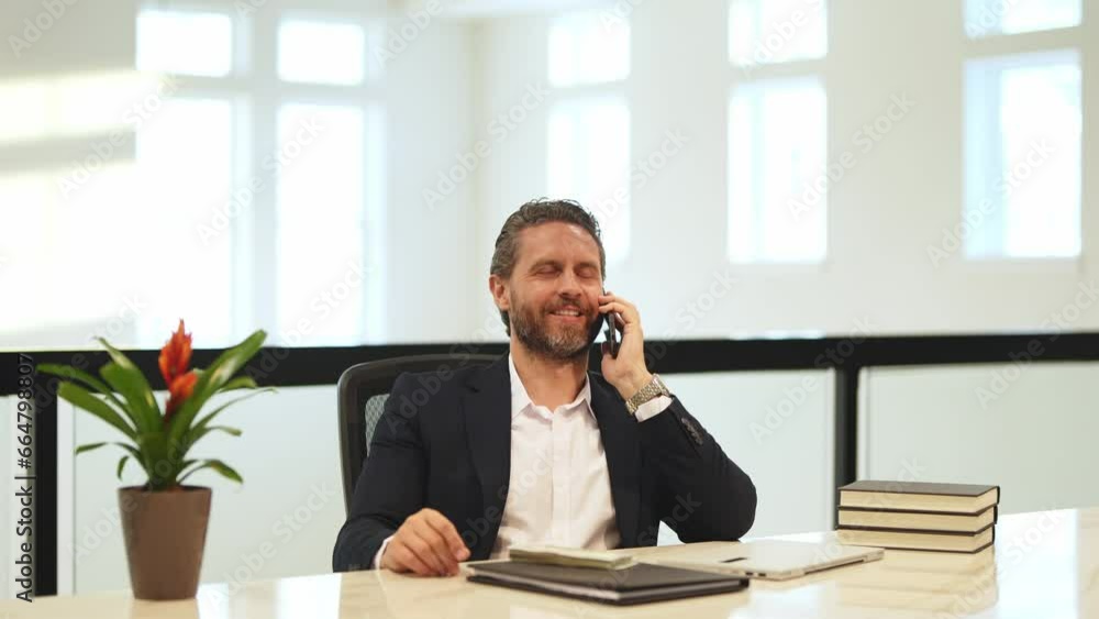 Middle aged businessman talking on phone in office. Business man using smart phone. Businessman with mobile phone at office. Ceo manager office worker chatting on phone at office. Middle aged businessman talking on phone in office. Business man using smart phone. Businessman with mobile phone at office. Ceo manager office worker chatting on phone at office.