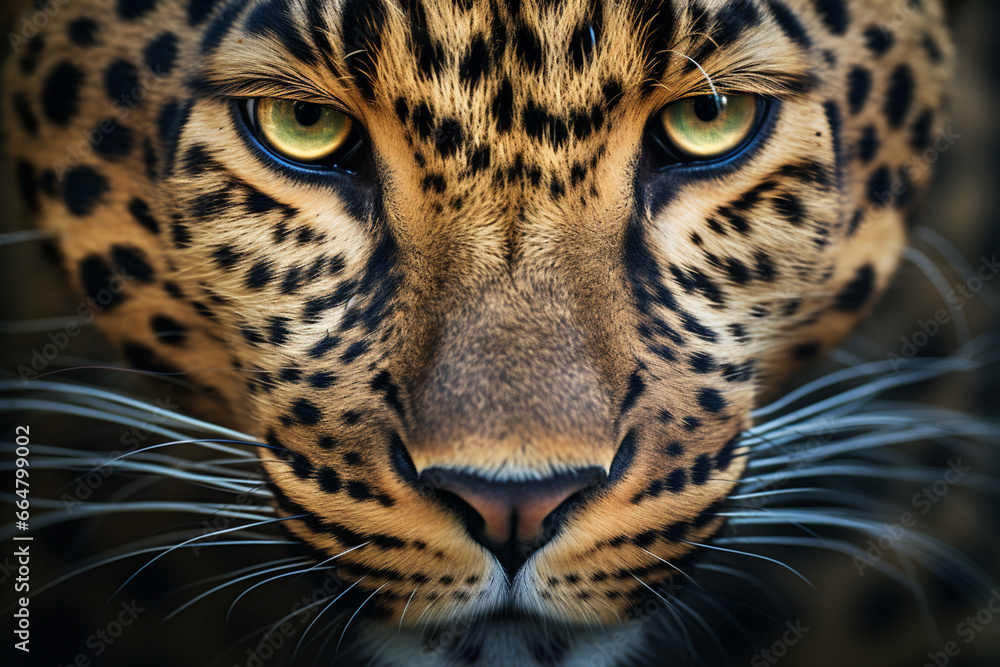 Fototapeta premium Close-up of a leopard, a predator in the open field.