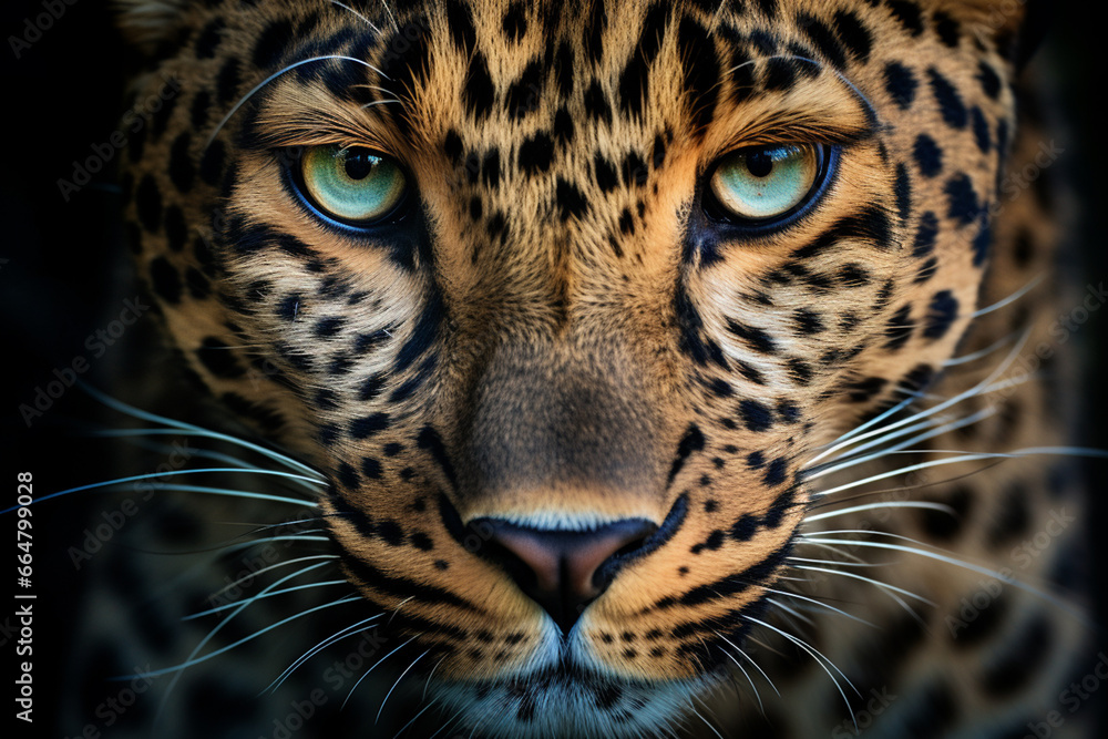 Fototapeta premium Close-up of a leopard, a predator in the open field.