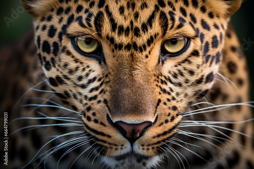 Close-up of a leopard, a predator in the open field. © Gun