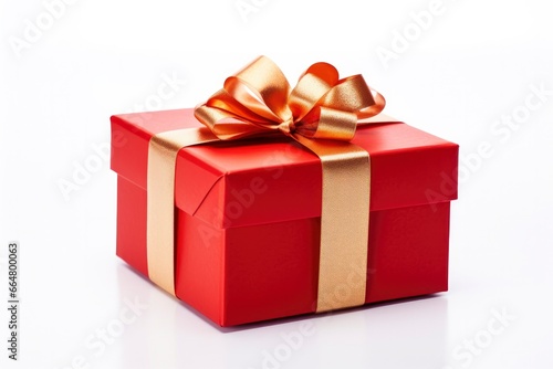 Gift box with red ribbon isolated on white background. © Mehdi