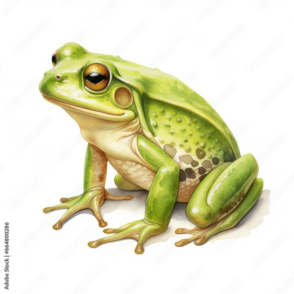 Obraz premium Watercolor green frog on white background.