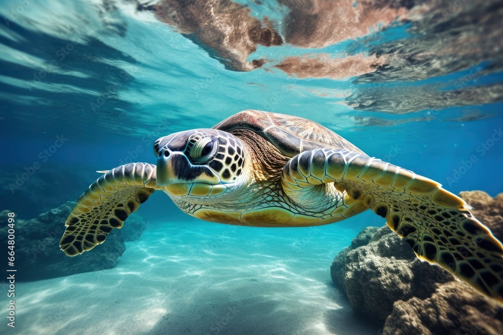 Fototapeta premium Green turtle at the seawater.