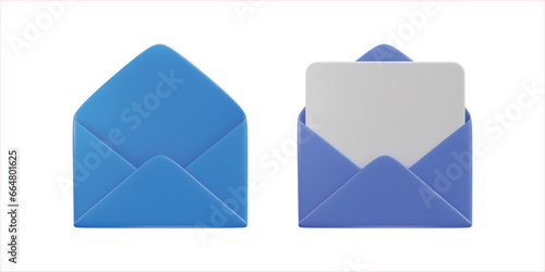 envelope with empty paper card 3d vector icon set