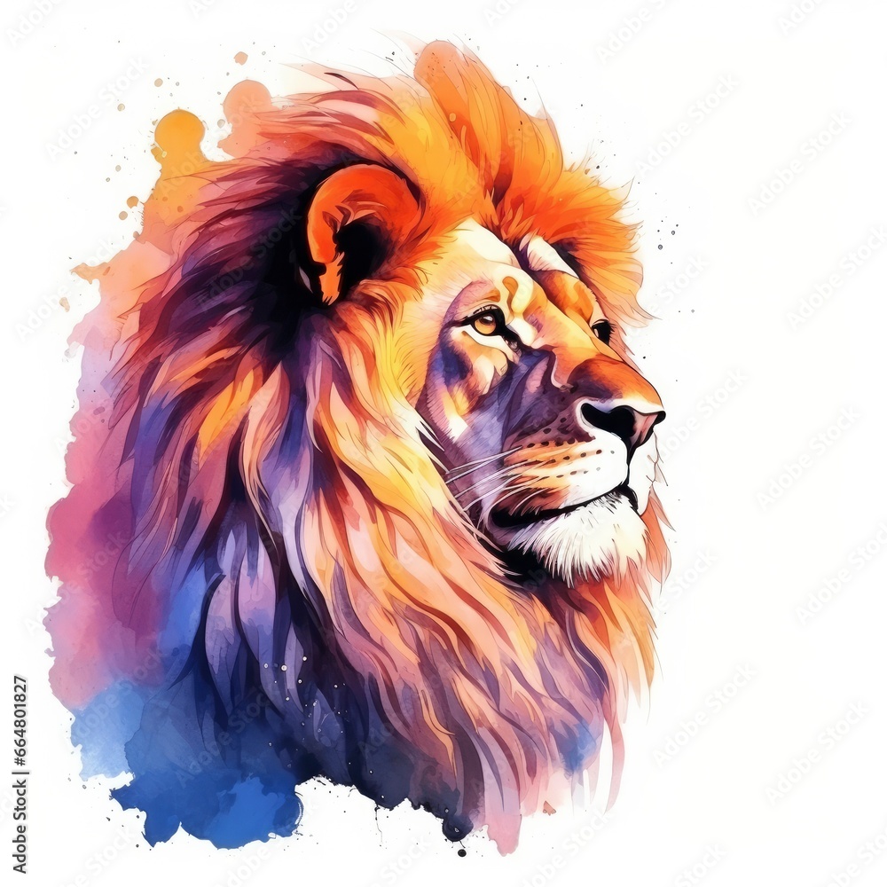 Watercolor Lion on a white background. For T-shirt Design.