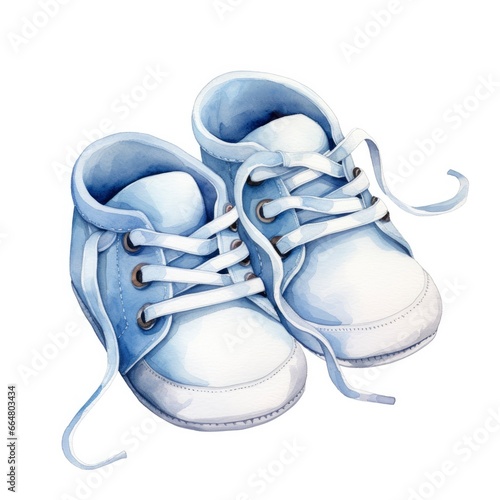 Watercolor newborn small shoes isolated white background.