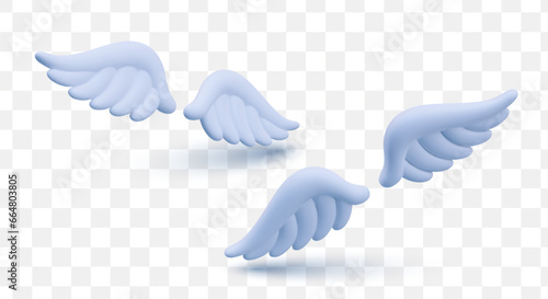 Realistic white wings. Isolated vector object in different positions. Set of angel wings. Cupid accessories. Symbol of innocence. Illustrations for web design