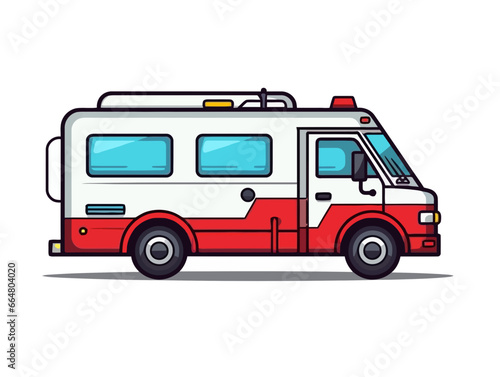 Doodle Ambulance with siren  cartoon sticker  sketch  vector  Illustration  minimalistic