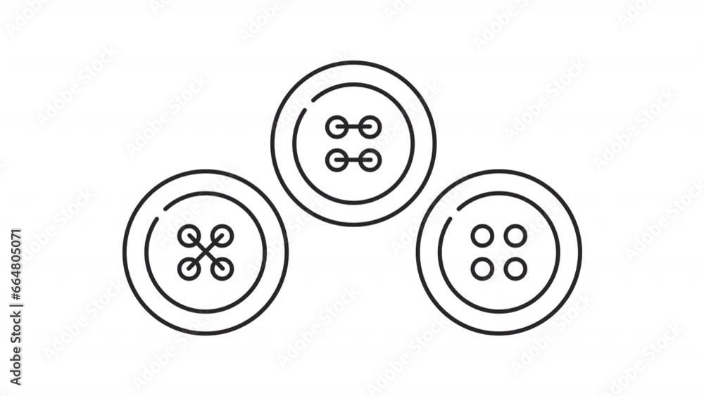2D black simple thin line animation of button sewing types icon, HD video with transparent background, seamless loop 4K video representing clothing alteration. 2D black simple thin line animation of button sewing types icon, HD video with transparent background, seamless loop 4K video representing clothing alteration.