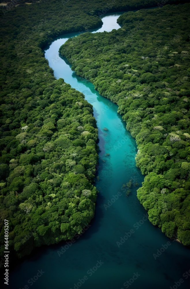 Aerial view of the Amazonas jungle landscape with river bend. Aerial view of the Amazonas jungle landscape with river bend.