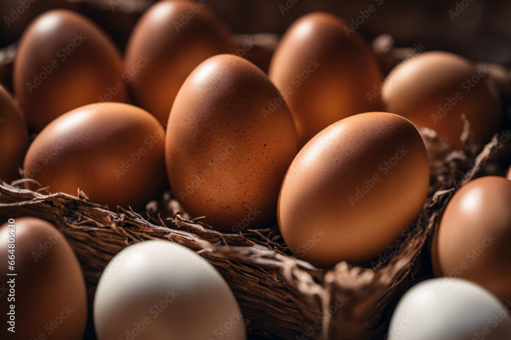 Several eggs were laid in the coop, warm lights shone in the morning Several eggs were laid in the coop, warm lights shone in the morning
