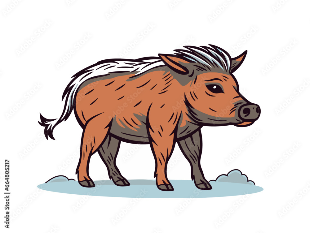 Doodle Warthog, cartoon sticker, sketch, vector, Illustration, minimalistic