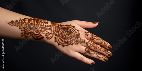 female hand on which henna pattern
